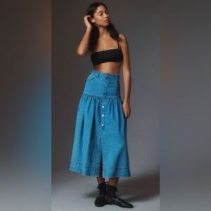 Denim Button-Front Maxi Skirt